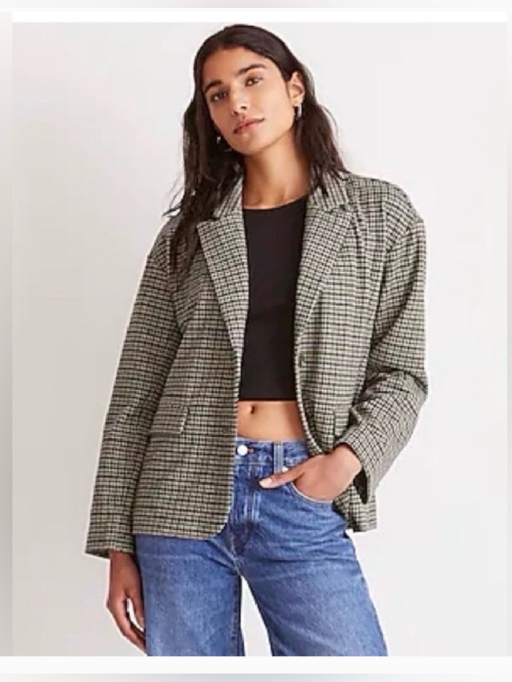 Madewell Oversized Knit Blazer in Houndstooth True Black size Large